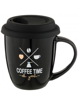 Κουπα με καπακι σιλικονης "COFFEE TIME" 370 ml, μαυρο